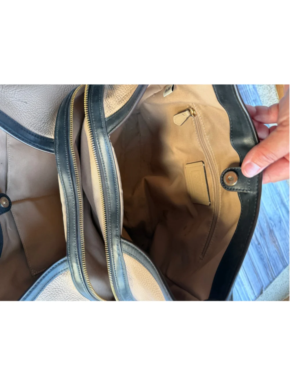 Coach Kristy Shoulder Bag In Colorblock Chalk black tan pebbled leather